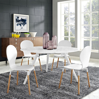 EEI-2526-WHI Lippa 54" Round Artificial Marble Dining Table with Tripod Base White