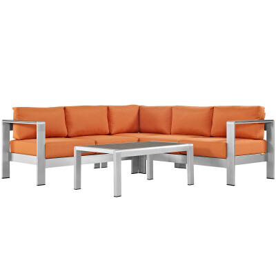 EEI-2559-SLV-ORA Shore 4 Piece Outdoor Patio Aluminum Sectional Sofa Set
