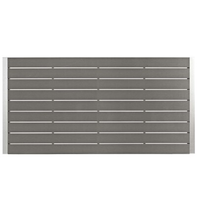 A gray slatted wall panel on a white background.