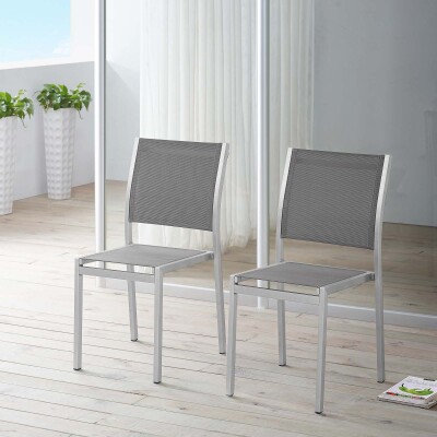 EEI-2585-SLV-GRY-SET Shore Side Chair Outdoor Patio Aluminum Set of 2 Silver Gray