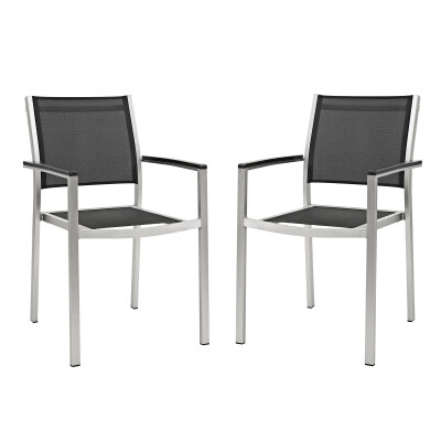 EEI-2586-SLV-BLK-SET Shore Dining Chair Outdoor Patio Aluminum Set of 2