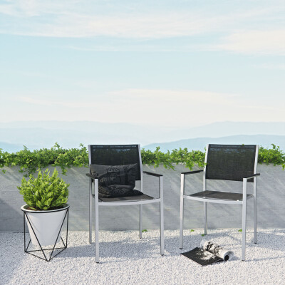 EEI-2586-SLV-BLK-SET Shore Dining Chair Outdoor Patio Aluminum Set of 2
