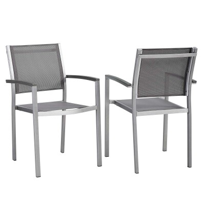 EEI-2586-SLV-GRY-SET Shore Dining Chair Outdoor Patio Aluminum Set of 2 Silver Gray