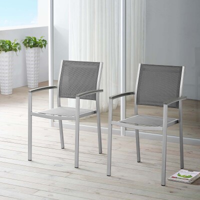EEI-2586-SLV-GRY-SET Shore Dining Chair Outdoor Patio Aluminum Set of 2 Silver Gray