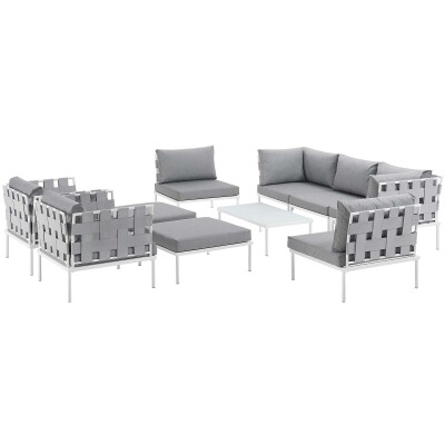 EEI-2616-WHI-GRY-SET Harmony 10 Piece Outdoor Patio Aluminum Sectional Sofa Set
