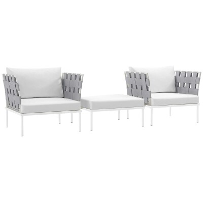 EEI-2618-WHI-WHI-SET Harmony 3 Piece Outdoor Patio Aluminum Sectional Sofa Set