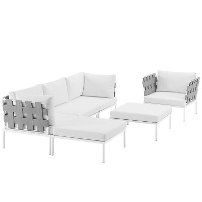 EEI-2626-WHI-WHI-SET Harmony 6 Piece Outdoor Patio Aluminum Sectional Sofa Set