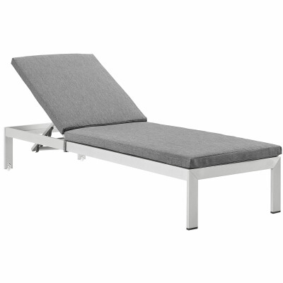 EEI-2660-SLV-GRY Shore Outdoor Patio Aluminum Chaise with Cushions Silver Gray