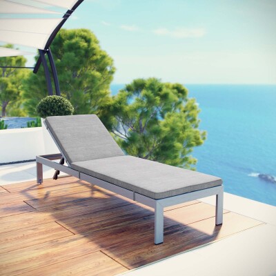 EEI-2660-SLV-GRY Shore Outdoor Patio Aluminum Chaise with Cushions Silver Gray