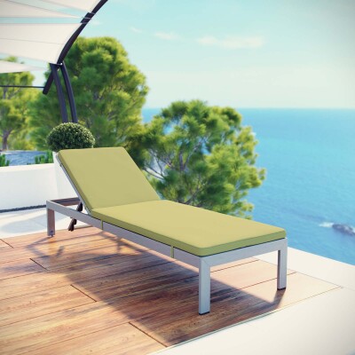 EEI-2660-SLV-PER Shore Outdoor Patio Aluminum Chaise with Cushions