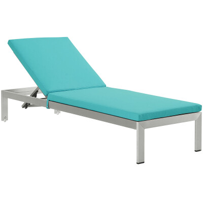 EEI-2660-SLV-TRQ Shore Outdoor Patio Aluminum Chaise with Cushions