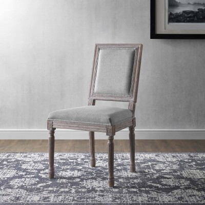 EEI-2682-LGR Court Vintage French Upholstered Fabric Dining Side Chair Light Gray