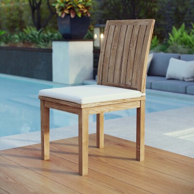 EEI-2700-NAT-WHI Marina Outdoor Patio Teak Dining Chair
