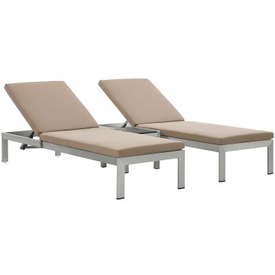 EEI-2736-SLV-MOC-SET Shore 3 Piece Outdoor Patio Aluminum Chaise with Cushions