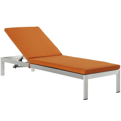 An orange chaise lounger on a white background.