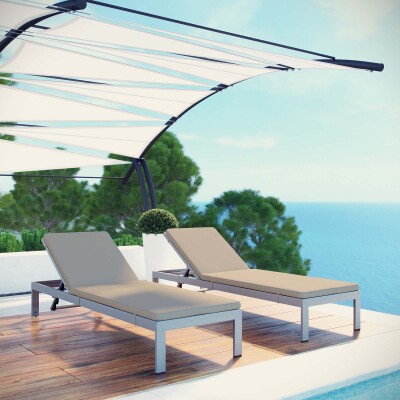 EEI-2737-SLV-BEI-SET Shore Chaise with Cushions Outdoor Patio Aluminum Set of 2
