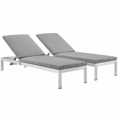 EEI-2737-SLV-GRY-SET Shore Chaise with Cushions Outdoor Patio Aluminum Set of 2 Silver Gray