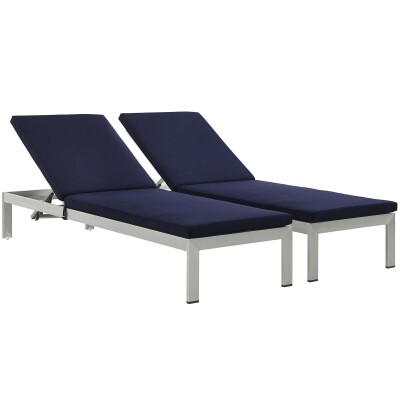 EEI-2737-SLV-NAV-SET Shore Chaise with Cushions Outdoor Patio Aluminum Set of 2
