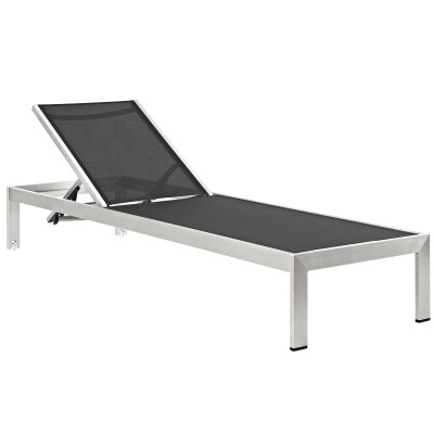 A black and silver chaise lounger on a white background.