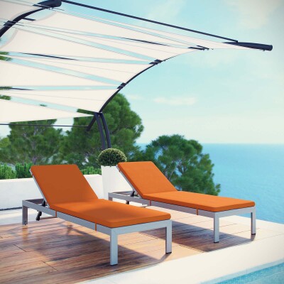 EEI-2737-SLV-ORA-SET Shore Chaise with Cushions Outdoor Patio Aluminum Set of 2