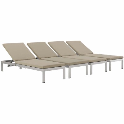 EEI-2738-SLV-BEI-SET Shore Chaise with Cushions Outdoor Patio Aluminum Set of 4