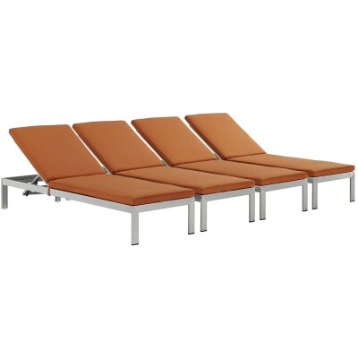 EEI-2738-SLV-ORA-SET Shore Chaise with Cushions Outdoor Patio Aluminum Set of 4