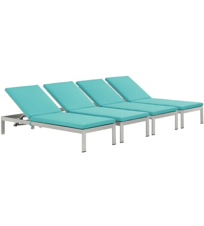 EEI-2738-SLV-TRQ-SET Shore Chaise with Cushions Outdoor Patio Aluminum Set of 4