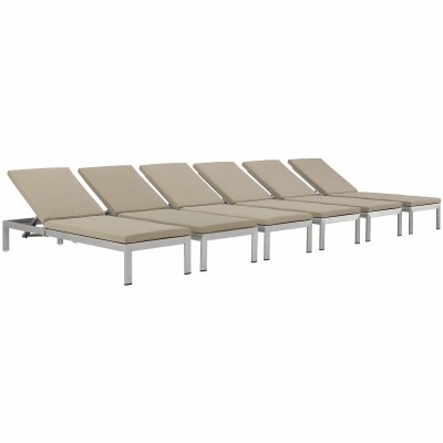 EEI-2739-SLV-BEI-SET Shore Chaise with Cushions Outdoor Patio Aluminum Set of 6