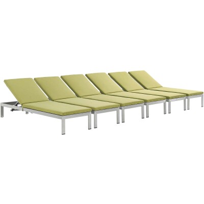 EEI-2739-SLV-PER-SET Shore Chaise with Cushions Outdoor Patio Aluminum Set of 6