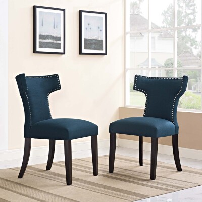EEI-2741-AZU-SET Curve Dining Side Chair Fabric (Set of 2) Azure