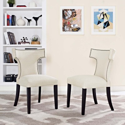 EEI-2741-BEI-SET Curve Dining Side Chair Fabric (Set of 2) Beige