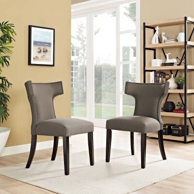 EEI-2741-GRA-SET Curve Dining Side Chair Fabric (Set of 2) Granite