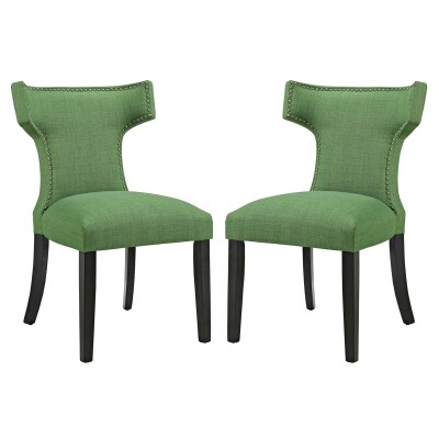 EEI-2741-GRN-SET Curve Dining Side Chair Fabric (Set of 2) Kelly Green