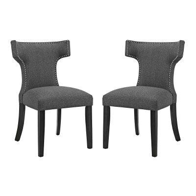 EEI-2741-GRY-SET Curve Dining Side Chair Fabric (Set of 2) Gray