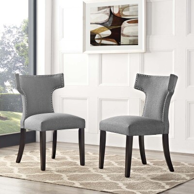 EEI-2741-GRY-SET Curve Dining Side Chair Fabric (Set of 2) Gray