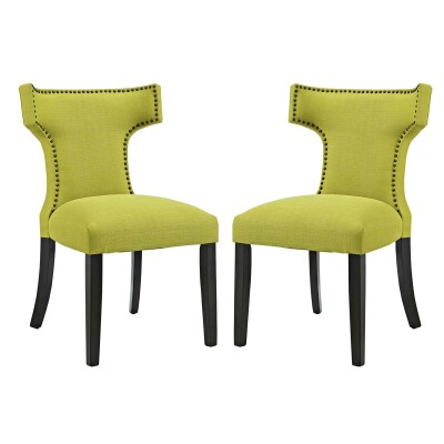 EEI-2741-WHE-SET Curve Dining Side Chair Fabric (Set of 2) Wheatgrass