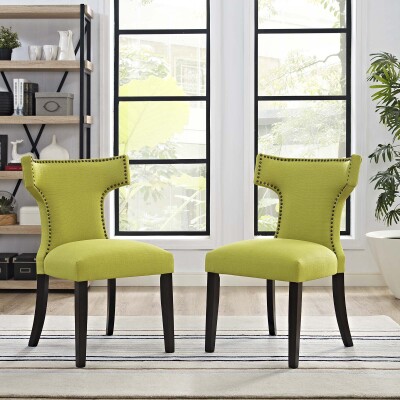 EEI-2741-WHE-SET Curve Dining Side Chair Fabric (Set of 2) Wheatgrass
