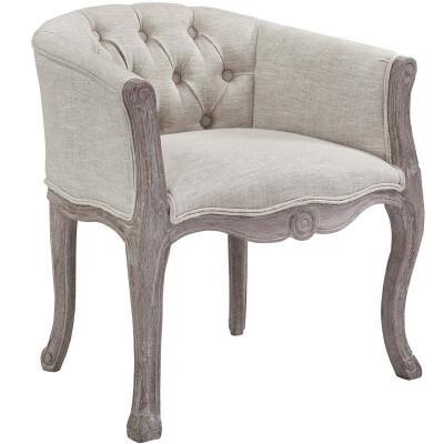 EEI-2793-BEI Crown Vintage French Upholstered Fabric Dining Armchair Beige