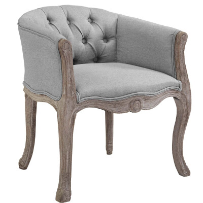 EEI-2793-LGR Crown Vintage French Upholstered Fabric Dining Armchair Light Gray