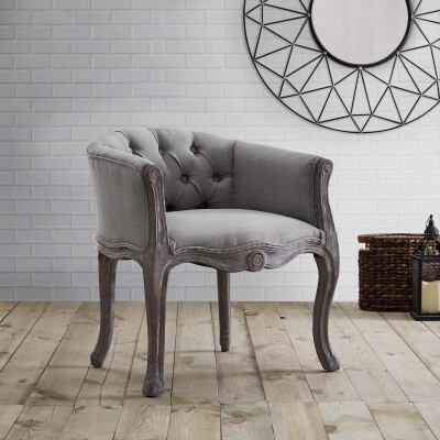 EEI-2793-LGR Crown Vintage French Upholstered Fabric Dining Armchair Light Gray