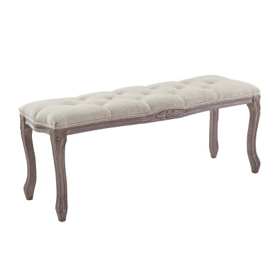EEI-2794-BEI Regal Vintage French Upholstered Fabric Bench Beige