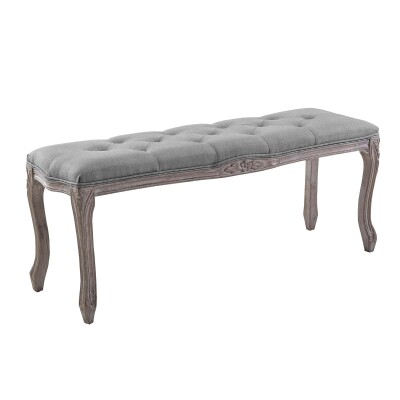 EEI-2794-LGR Regal Vintage French Upholstered Fabric Bench Light Gray