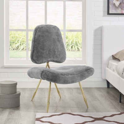 EEI-2810-GRY Ponder Upholstered Sheepskin Fur Lounge Chair Gray