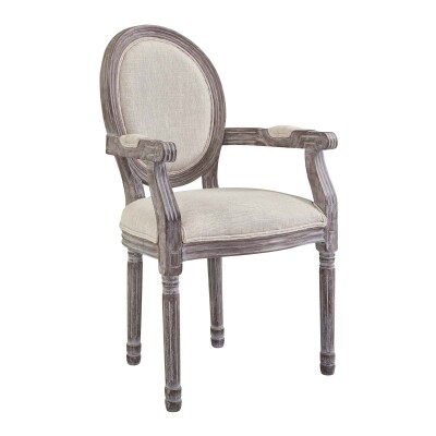 EEI-2823-BEI Emanate Vintage French Upholstered Fabric Dining Armchair Beige