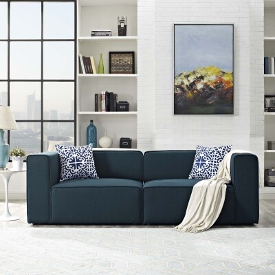 EEI-2825-BLU Mingle 2 Piece Upholstered Fabric Sectional Sofa Set Blue