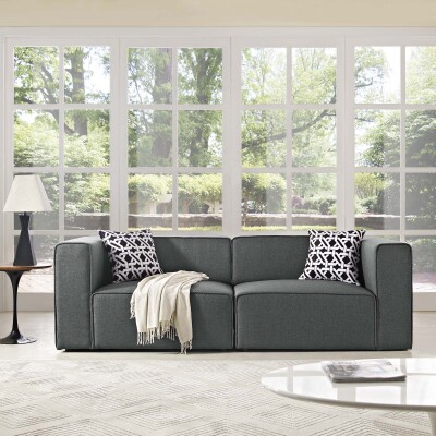 EEI-2825-GRY Mingle 2 Piece Upholstered Fabric Sectional Sofa Set Gray