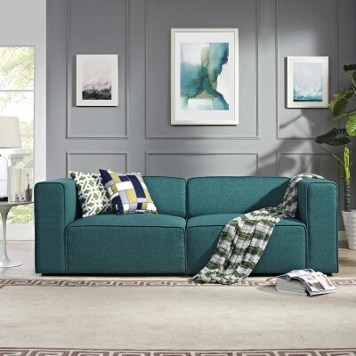 EEI-2825-TEA Mingle 2 Piece Upholstered Fabric Sectional Sofa Set Teal