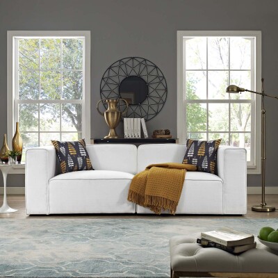 EEI-2825-WHI Mingle 2 Piece Upholstered Fabric Sectional Sofa Set White