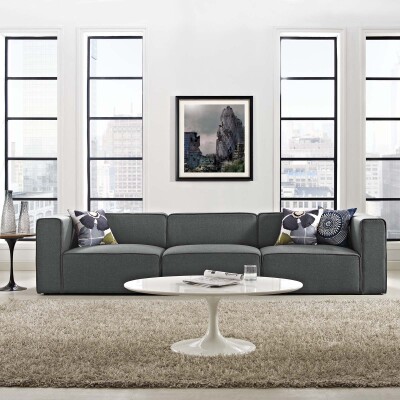 EEI-2827-GRY Mingle 3 Piece Upholstered Fabric Sectional Sofa Set Gray