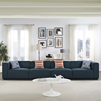 EEI-2829-BLU Mingle 4 Piece Upholstered Fabric Sectional Sofa Set Blue